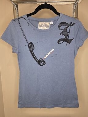 L.A.M.B. by Gwen Stefani Blue Graphic Broken Phone Tee M